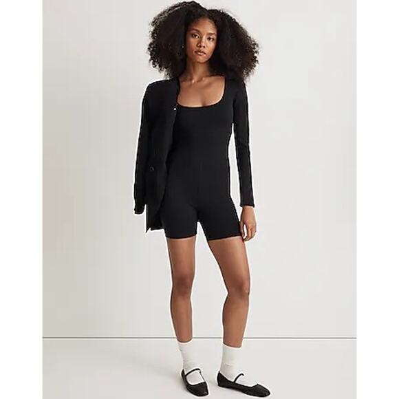 NWT Madewell Women's Jersey Long-Sleeve Biker Unitard Romper True Black Size L - Picture 1 of 11